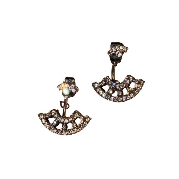 Vintage Silver Cubic Zirconia Fan Shape Drop Earrings Elegant Party Wedding - Picture 10 of 10